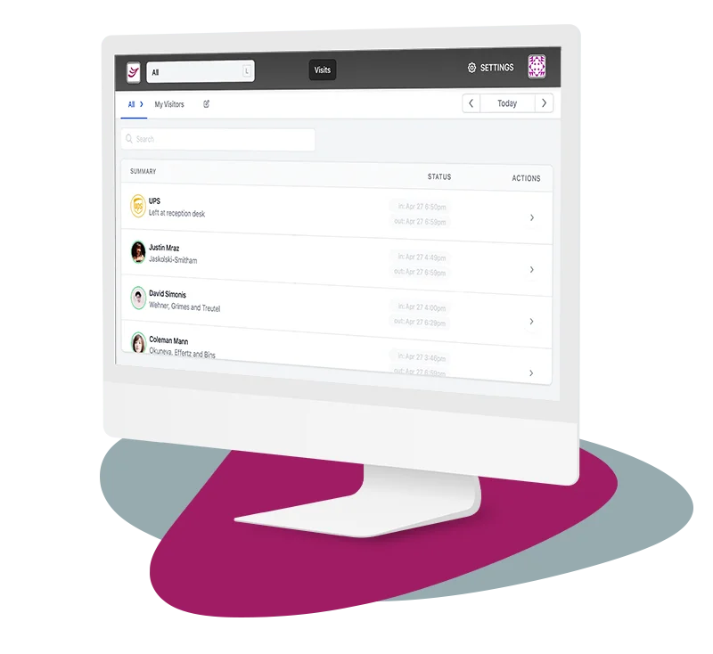 Receptful Visit Log on computer monitor for manufacturing facilities.